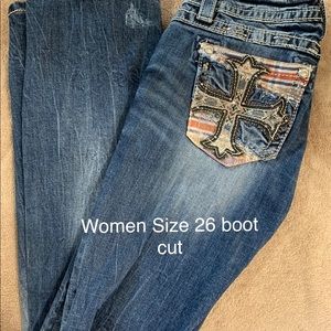 Miss Me boots cut jeans.  Size 26. Super cute on.